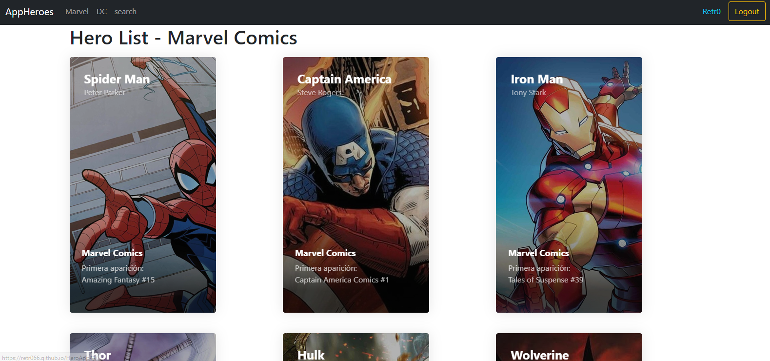 Aplicacion Web para ver los heroes de DC comic y Marvel, esta realizado con Reactjs y Bootstrap